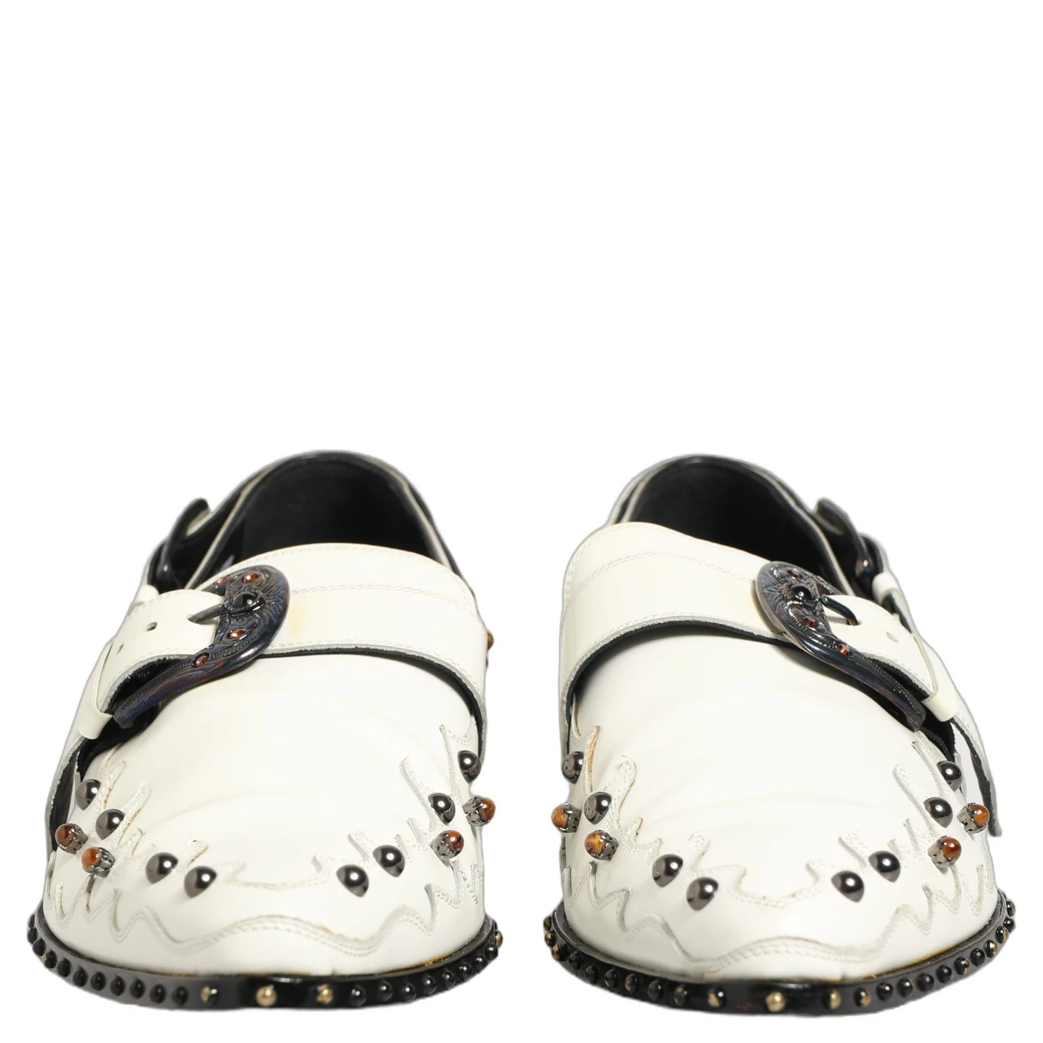 White Studded Formal Dress Monk Strap Shoes