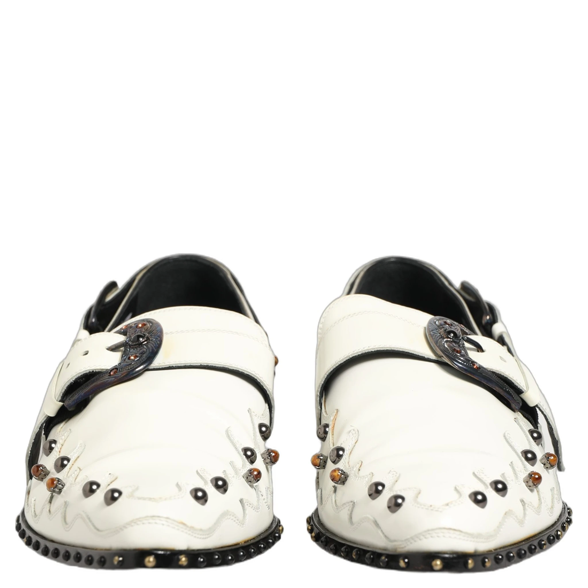 White Studded Formal Dress Monk Strap Shoes