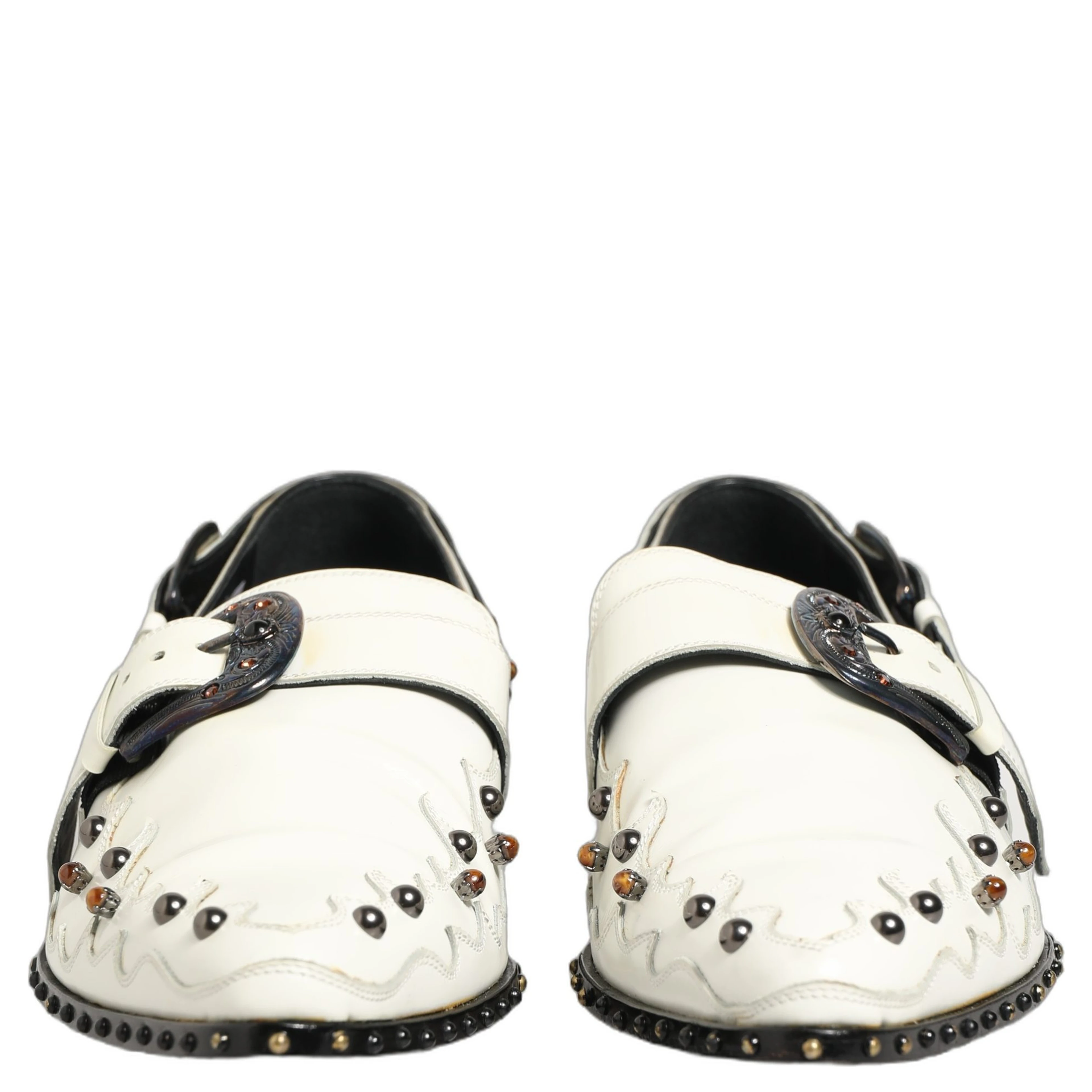 White Studded Formal Dress Monk Strap Shoes