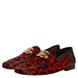 Red Leopard Print Pony Hair Dress Loafers Shoes