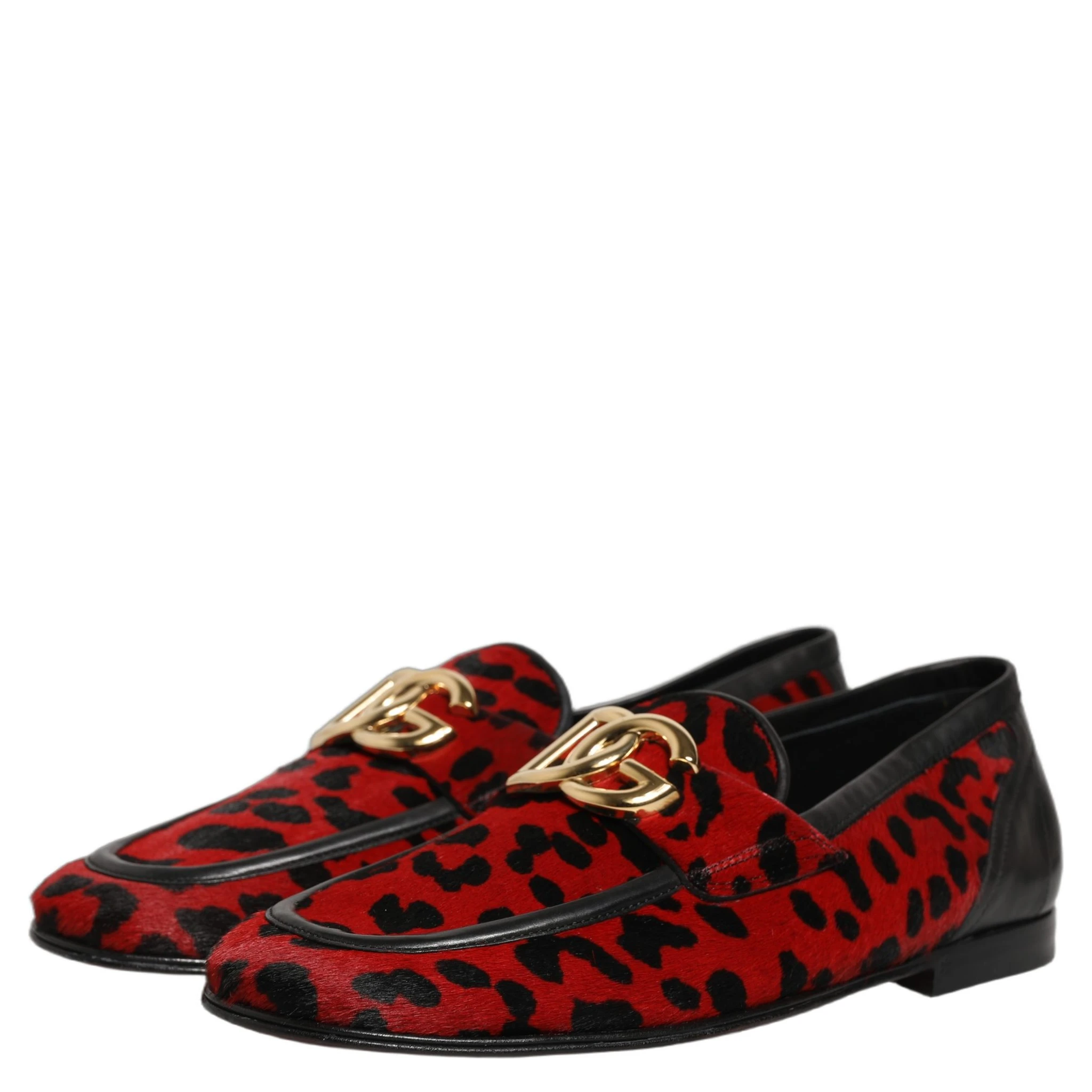 Red Leopard Print Pony Hair Dress Loafers Shoes