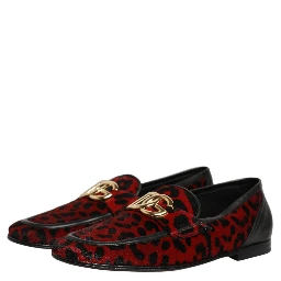 Red Leopard Print Pony Hair Dress Loafers Shoes