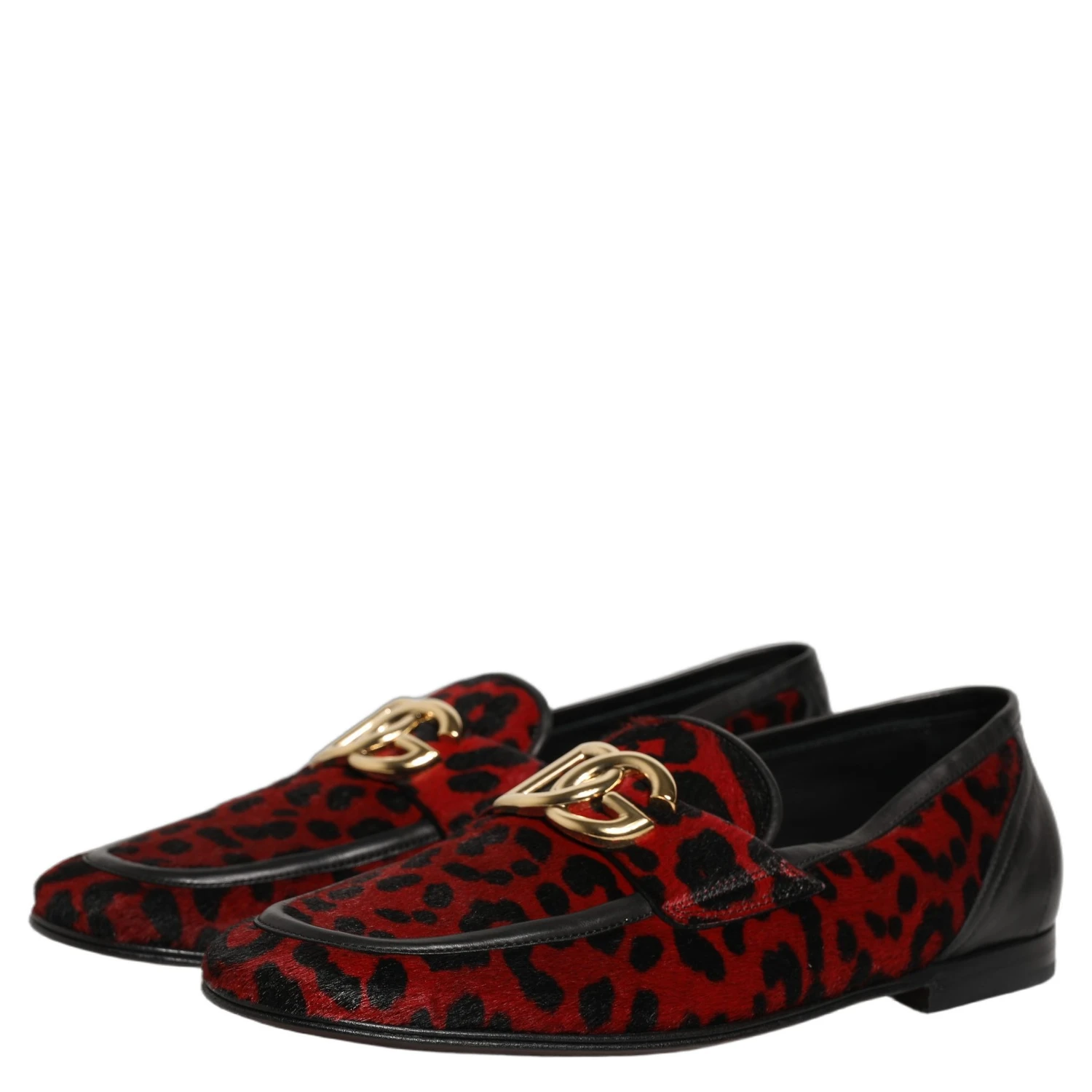 Red Leopard Print Pony Hair Dress Loafers Shoes
