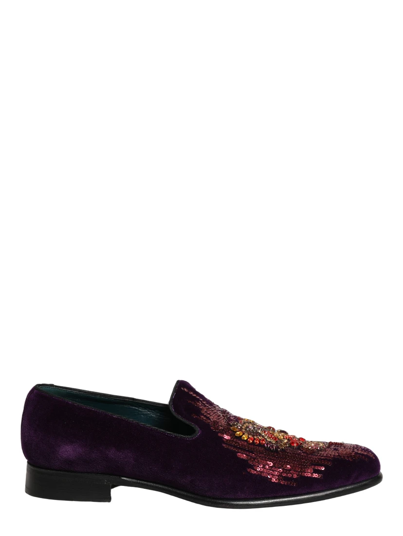 Violet Velvet Rhinestone Sequin Loafers Shoes