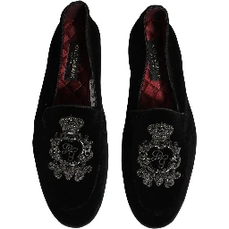 Black Velvet Crown Embroidery Loafers Shoes