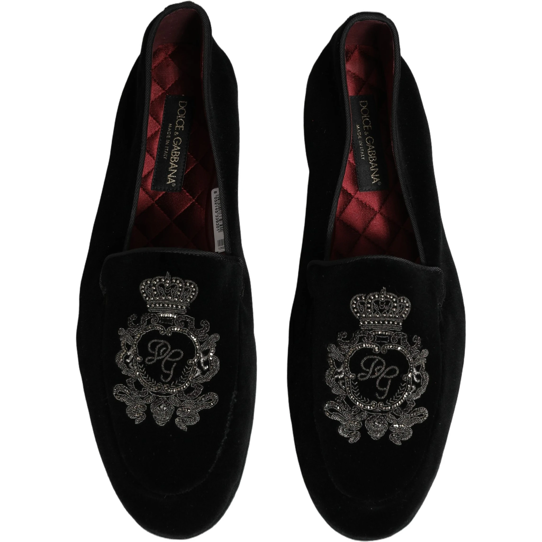 Black Velvet Crown Embroidery Loafers Shoes
