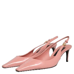 Pink Leather Mid Heels Slingbacks Shoes