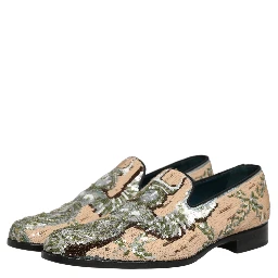 Beige Sequin Embroidery Dress Loafers Shoes