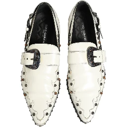 White Studded Formal Dress Monk Strap Shoes