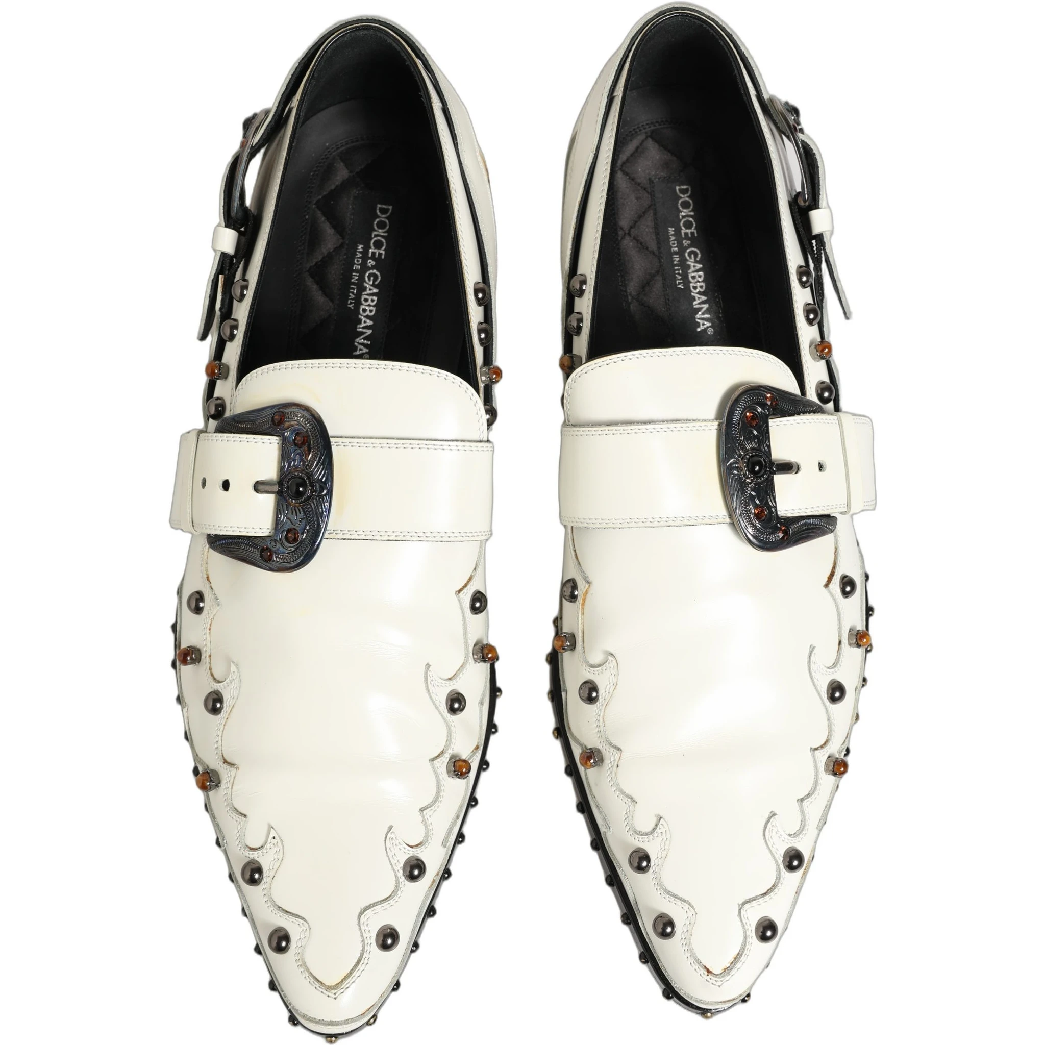 White Studded Formal Dress Monk Strap Shoes