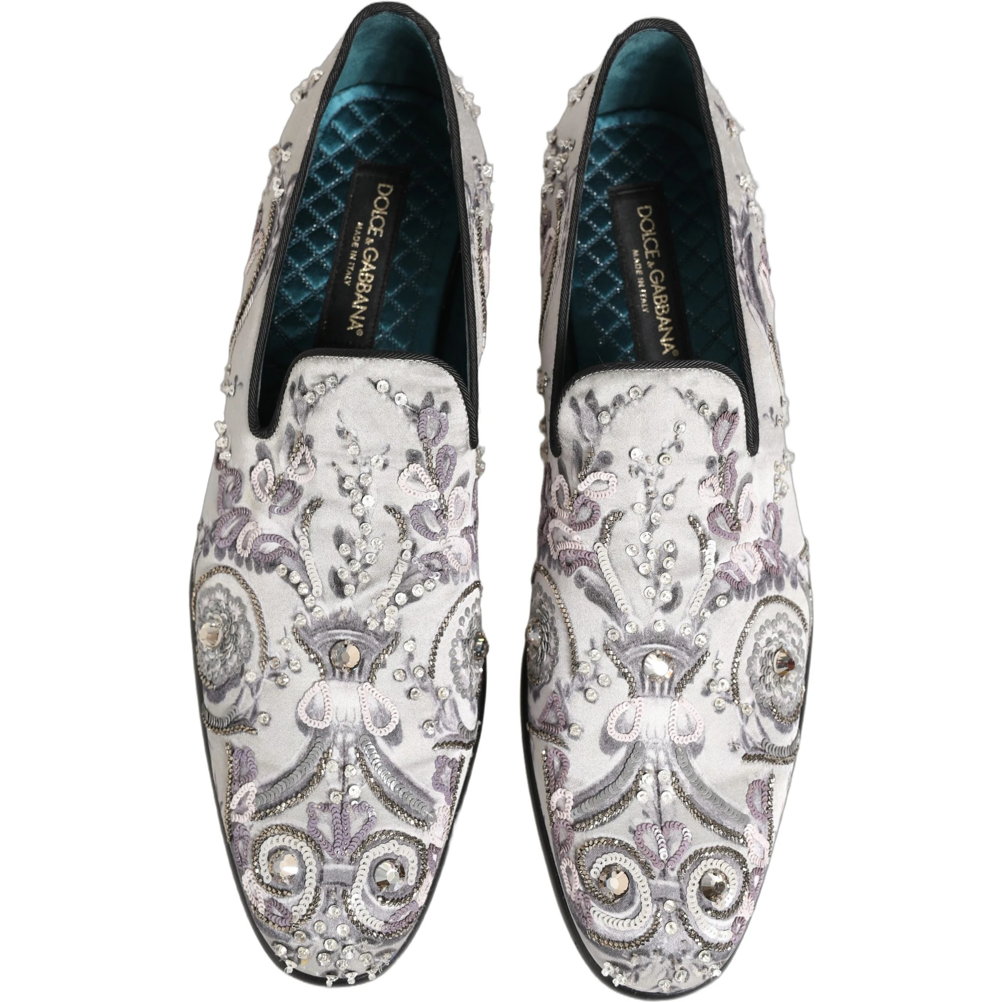 White Sequined Formal Slip On Loafers Shoes