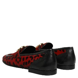 Red Leopard Print Pony Hair Dress Loafers Shoes