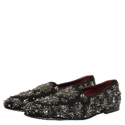 Black Crystal Embellished Dress Loafers Shoes