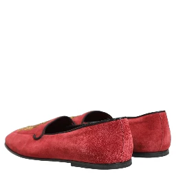 Red Velvet Logo Embroidery Men Loafers Shoes