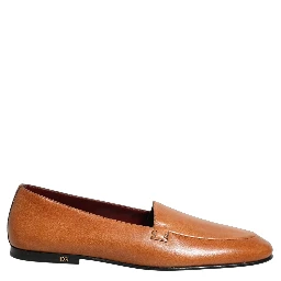 Brown Leather Logo Slip On Men Loafers Shoes