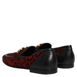 Red Leopard Print Pony Hair Dress Loafers Shoes