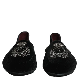 Black Velvet Crown Embroidery Loafers Shoes