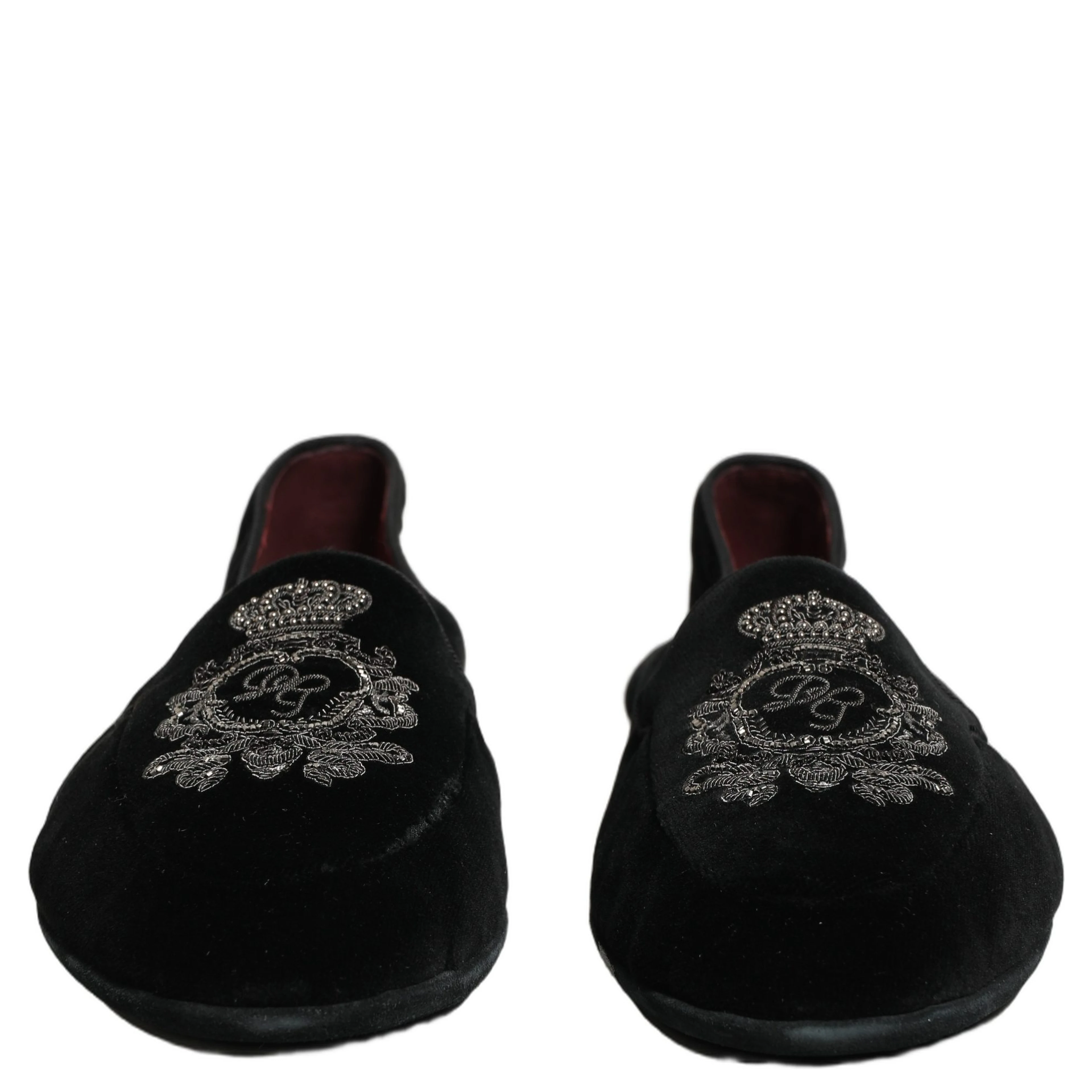 Black Velvet Crown Embroidery Loafers Shoes