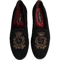 Black Velvet Crown Embroidery Loafers Shoes