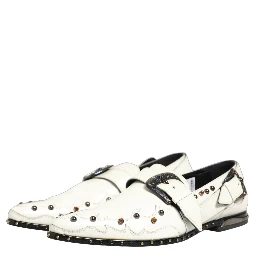 White Studded Formal Dress Monk Strap Shoes