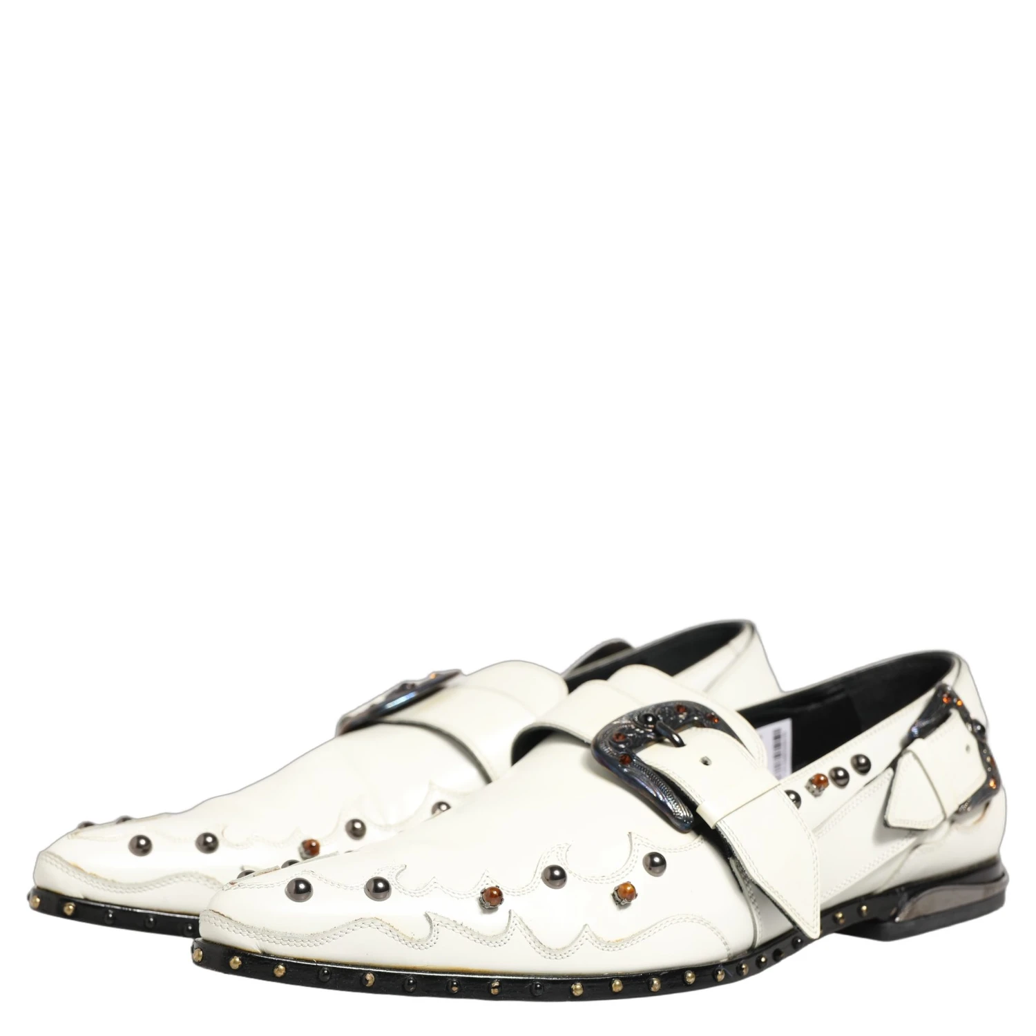 White Studded Formal Dress Monk Strap Shoes