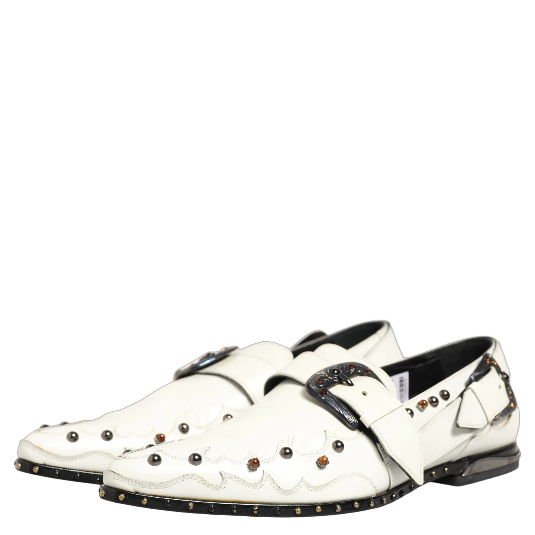 White Studded Formal Dress Monk Strap Shoes
