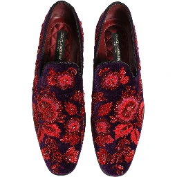 Violet Red Bead Embellished Loafers Shoes