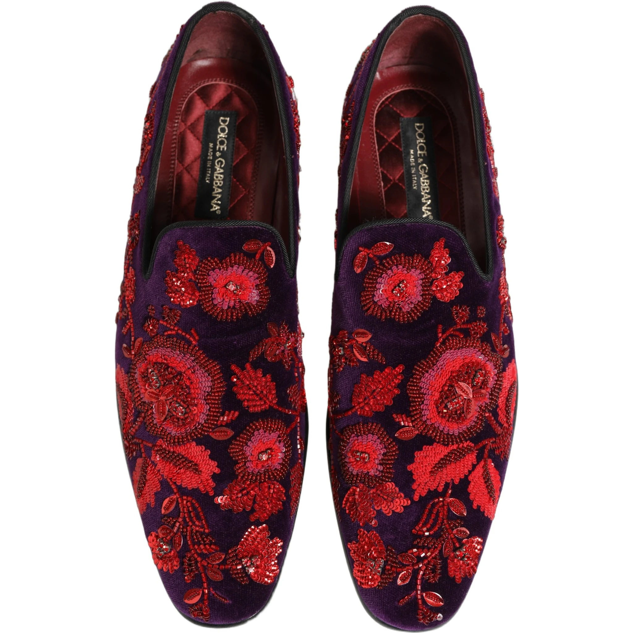 Violet Red Bead Embellished Loafers Shoes