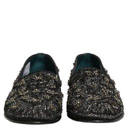 Black Rhinestone Embellished Loafers Shoes