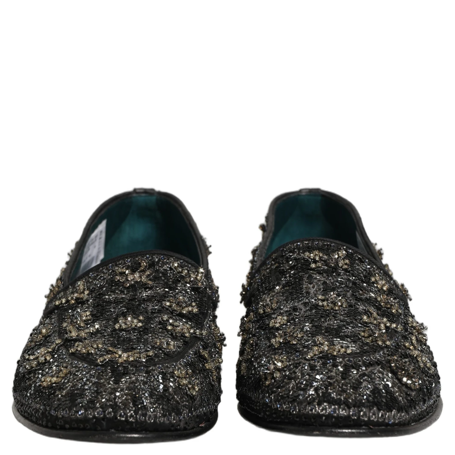 Black Rhinestone Embellished Loafers Shoes