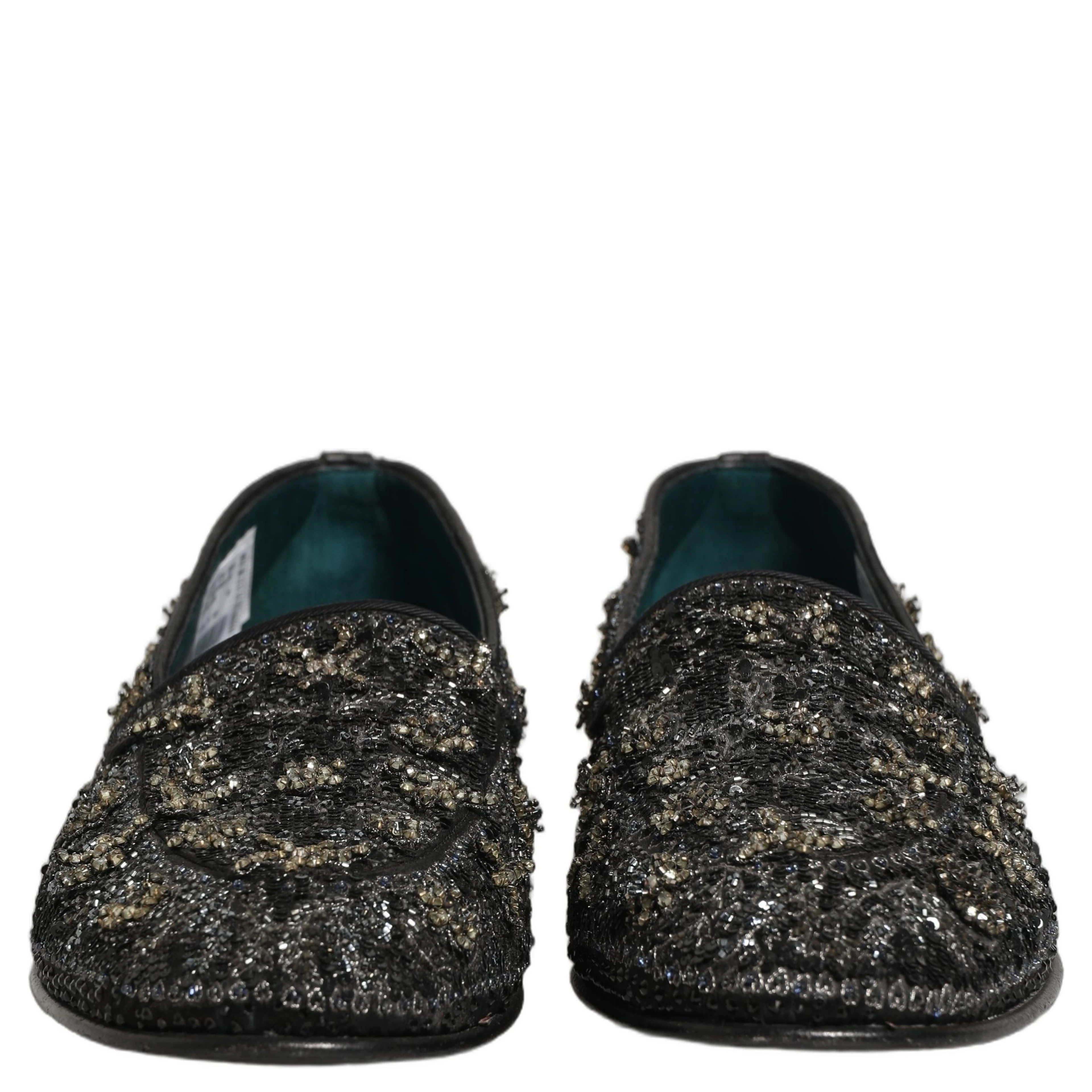 Black Rhinestone Embellished Loafers Shoes