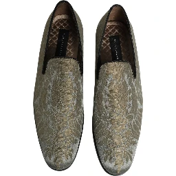 Gold Floral Jacquard Slip On Loafers Shoes