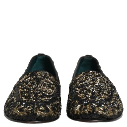 Black Gold Embellished Dress Loafers Shoes