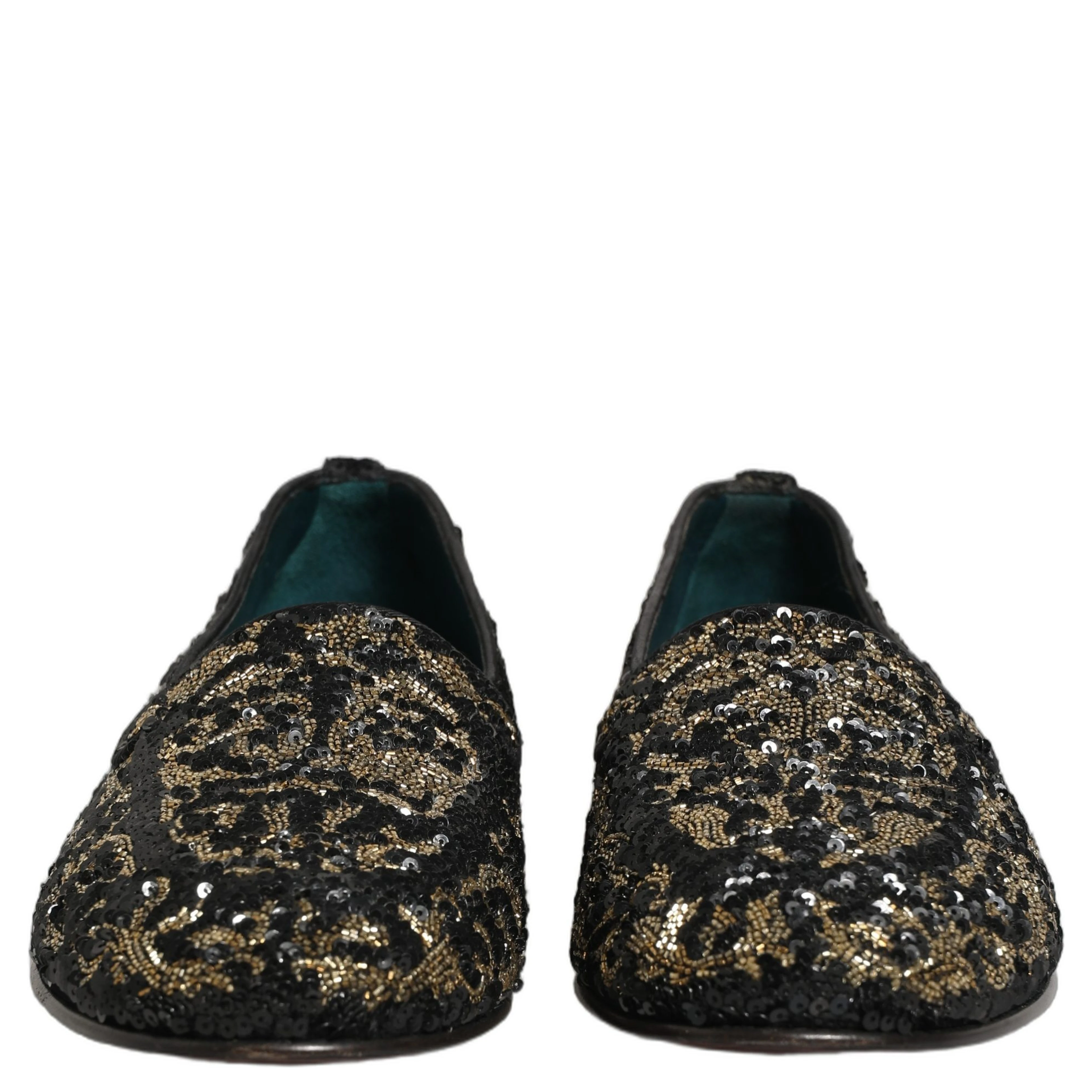 Black Gold Embellished Dress Loafers Shoes
