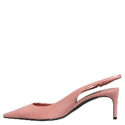 Pink Leather Mid Heels Slingbacks Shoes