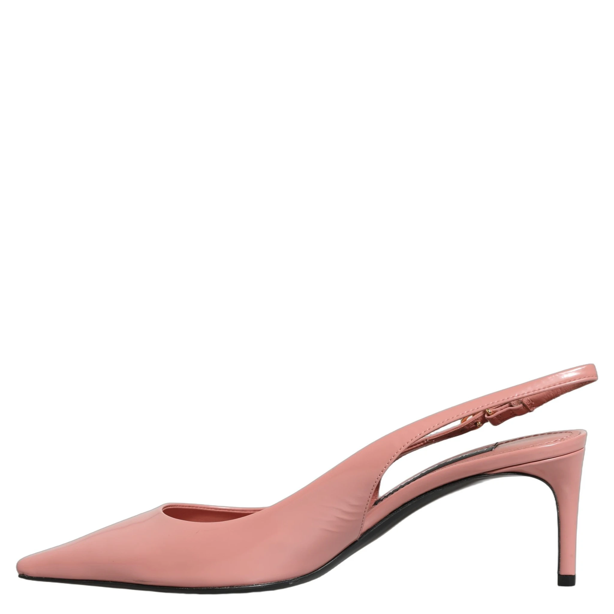 Pink Leather Mid Heels Slingbacks Shoes