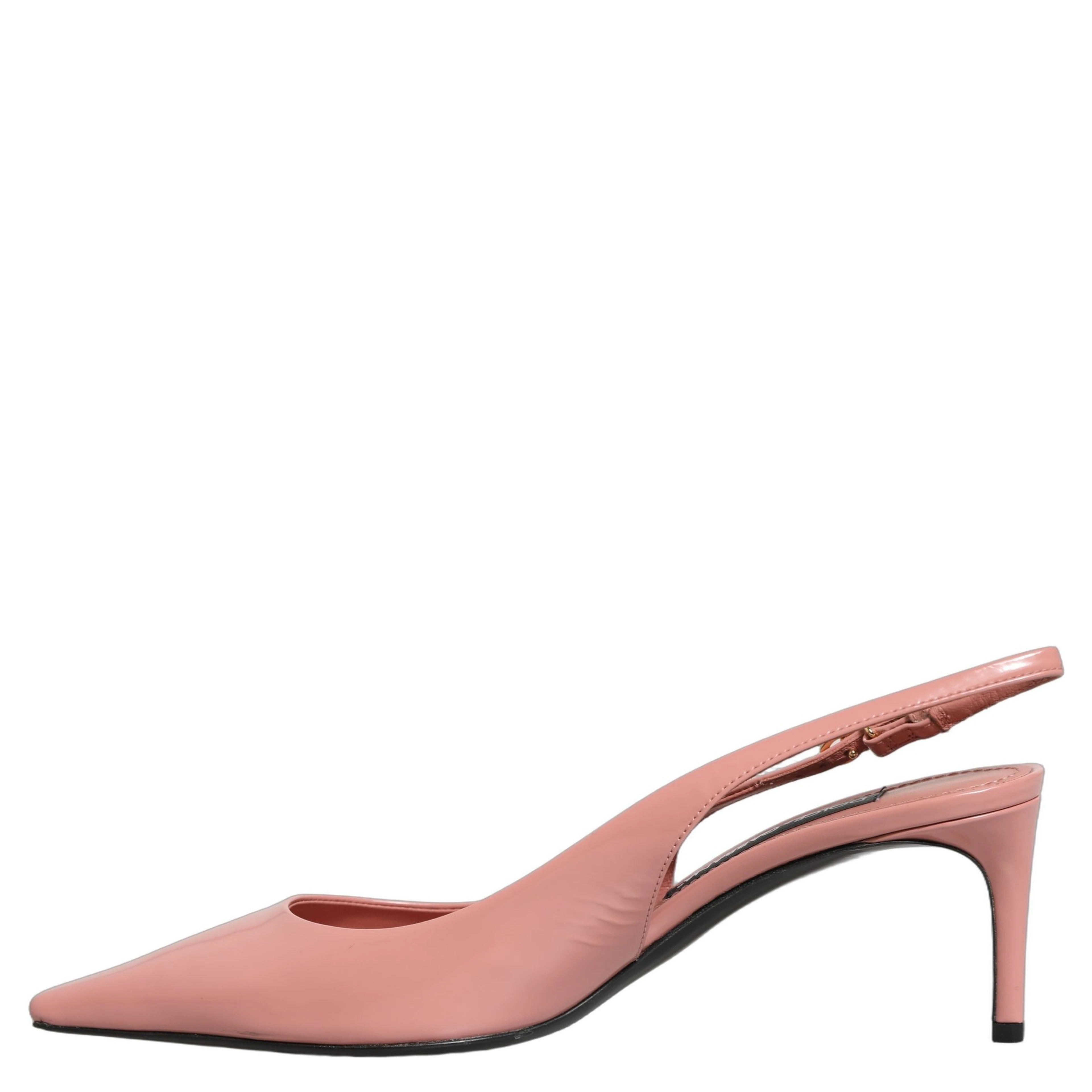 Pink Leather Mid Heels Slingbacks Shoes