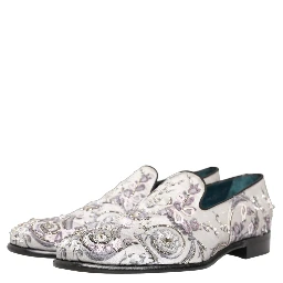 White Sequined Formal Slip On Loafers Shoes