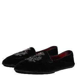Black Velvet Crown Embroidery Loafers Shoes