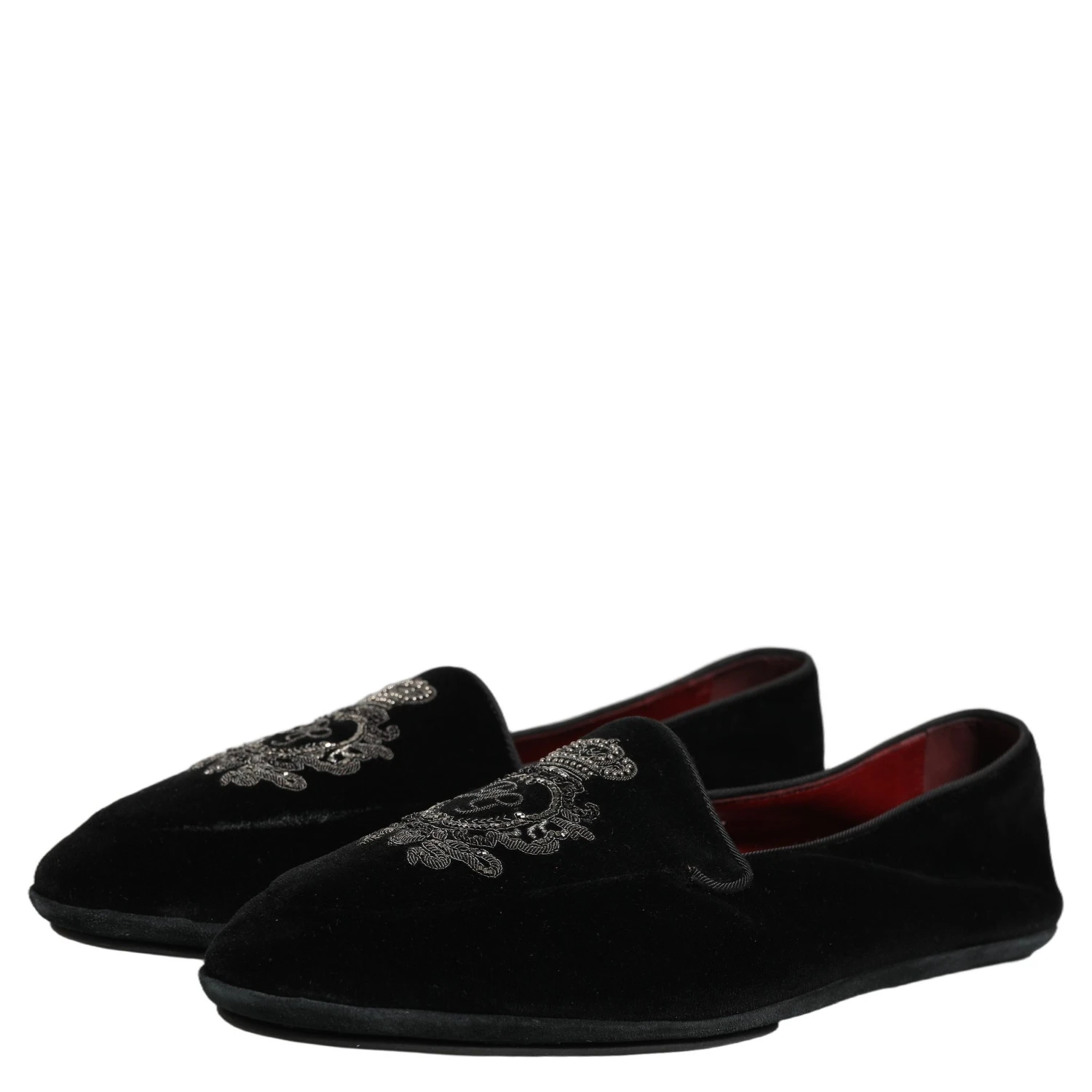 Black Velvet Crown Embroidery Loafers Shoes