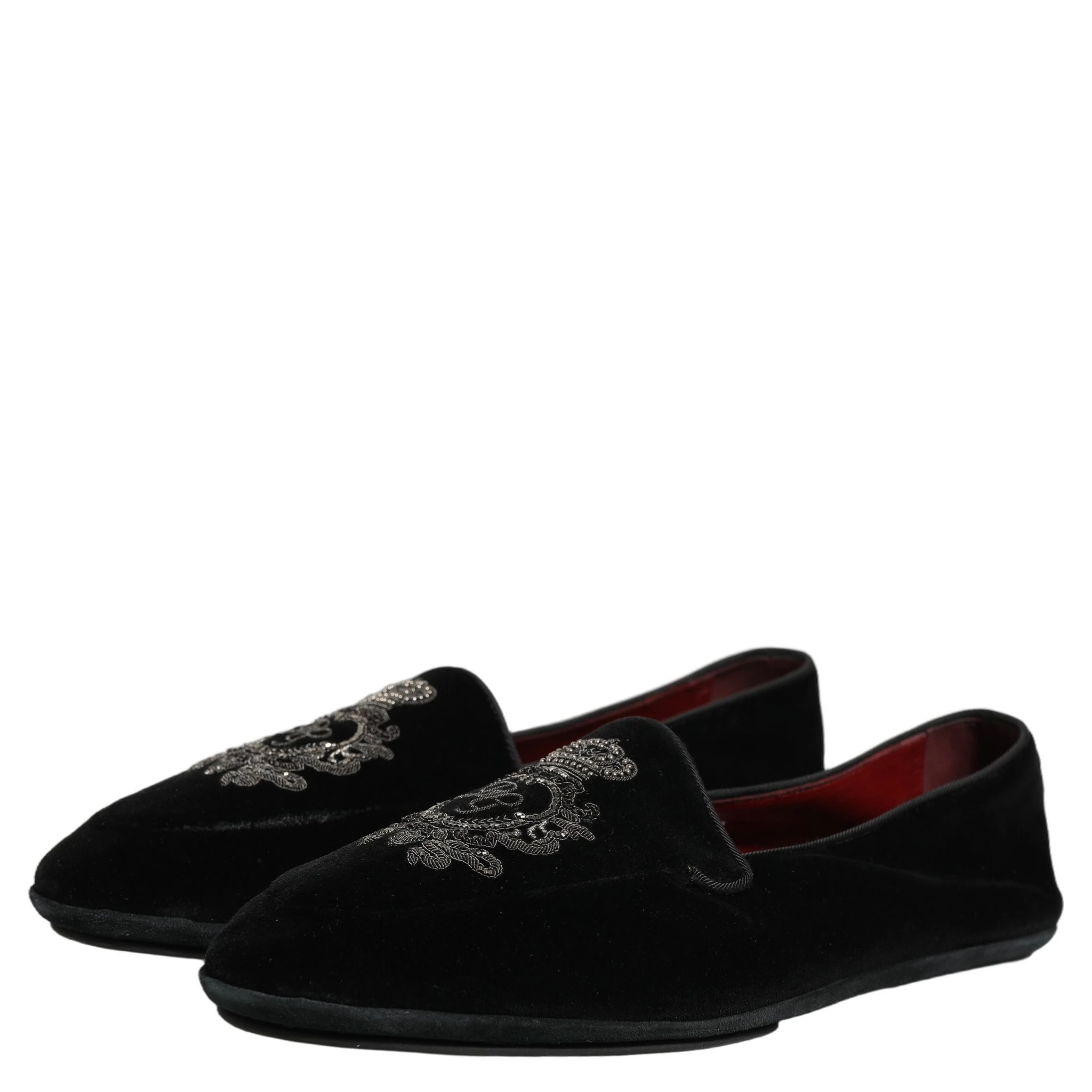 Black Velvet Crown Embroidery Loafers Shoes