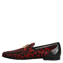 Red Leopard Print Pony Hair Dress Loafers Shoes