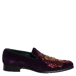 Violet Velvet Rhinestone Sequin Loafers Shoes