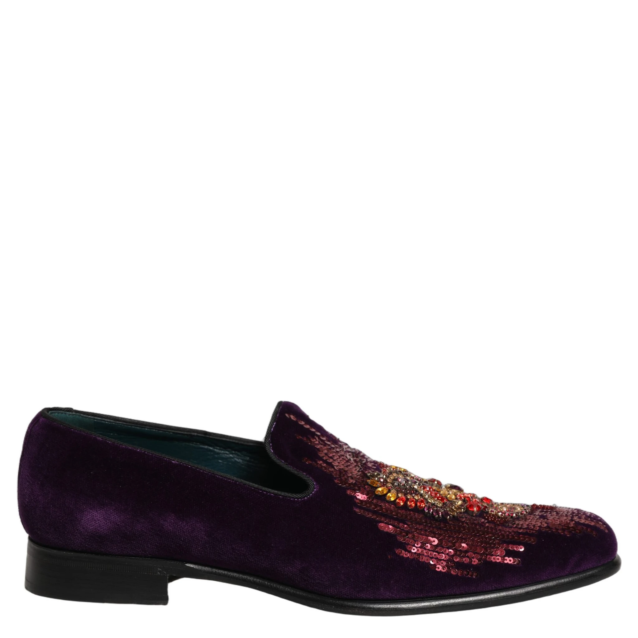 Violet Velvet Rhinestone Sequin Loafers Shoes