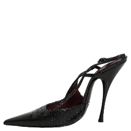 Black Exotic Patent Leather Slingback Pumps Shoes