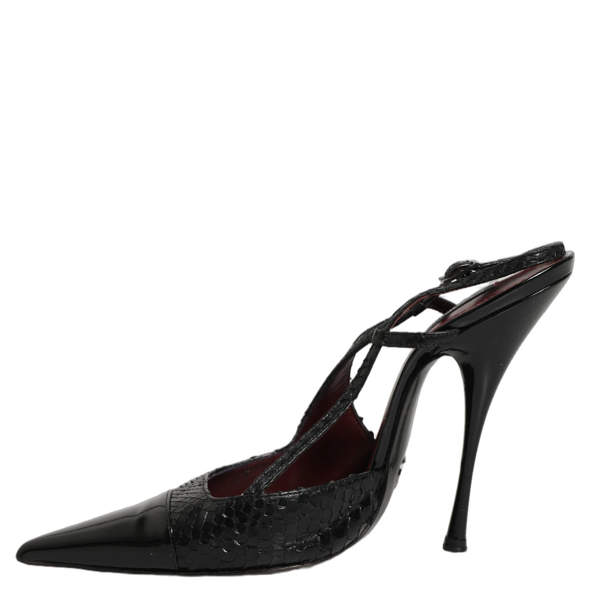 Black Exotic Patent Leather Slingback Pumps Shoes