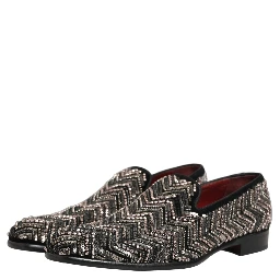 Black Velvet Floral Embellished Loafers Shoes