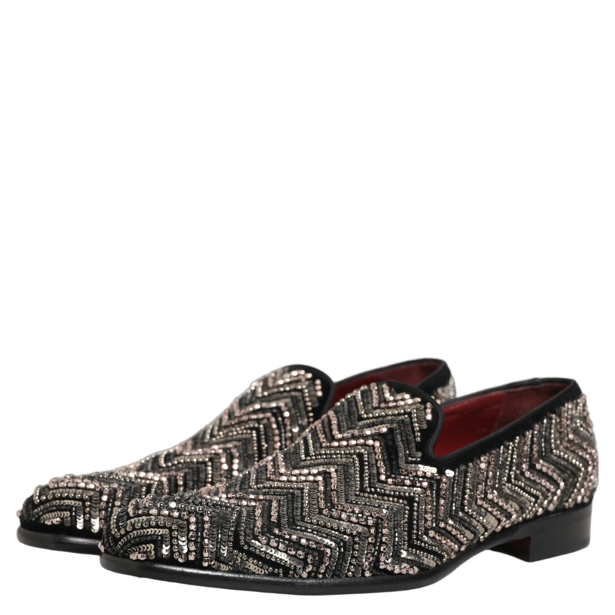 Black Velvet Floral Embellished Loafers Shoes