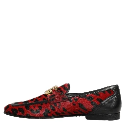 Red Leopard Print Pony Hair Dress Loafers Shoes