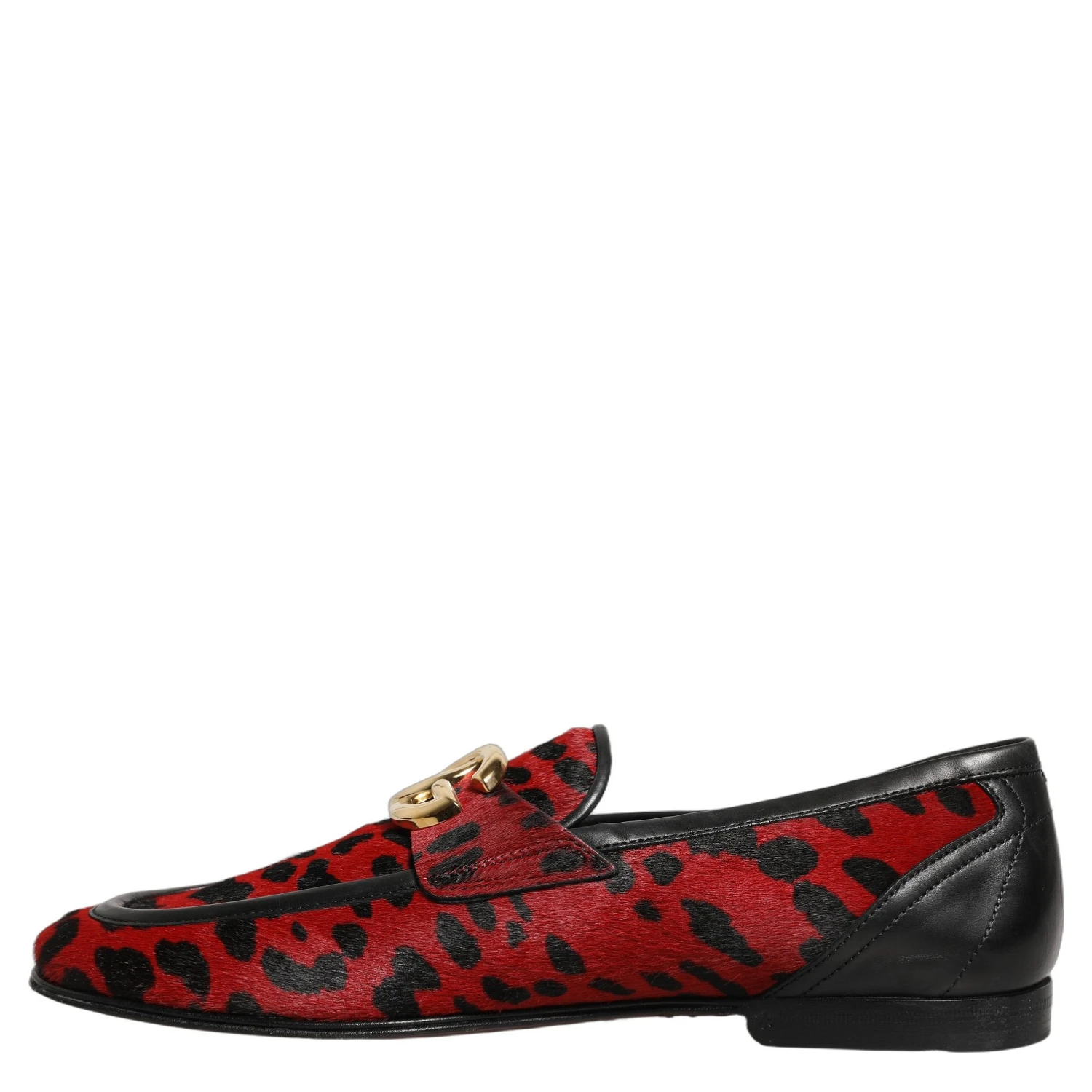 Red Leopard Print Pony Hair Dress Loafers Shoes